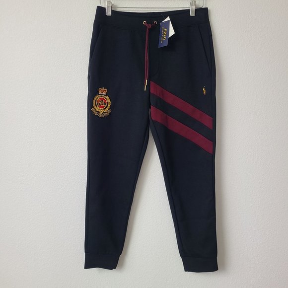 Polo Ralph Lauren Embroidered Gold Crest Logo Joggers Pants Size S Black - Picture 1 of 4
